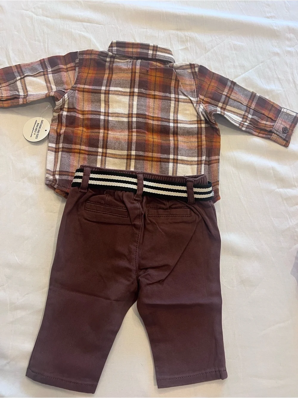 The Children's Place Brown Plaid Button-Down Shirt with Maroon Pants 0-3 mths